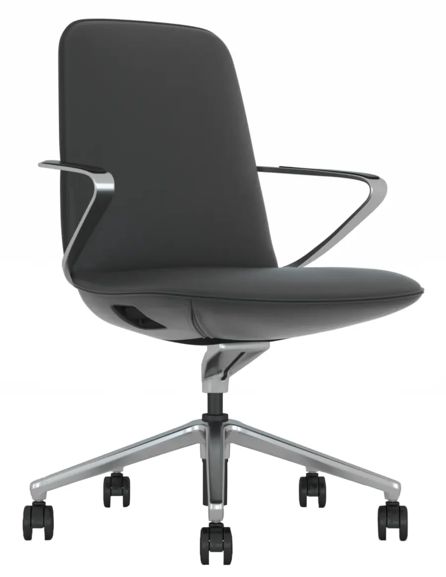 AURA MEETING, křeslo kancelářské, kříž ALU, černá kůže